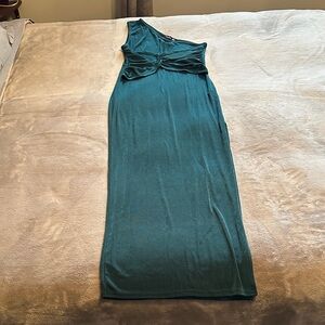 Boohoo Teal One-Shoulder Twist Maxi Dress